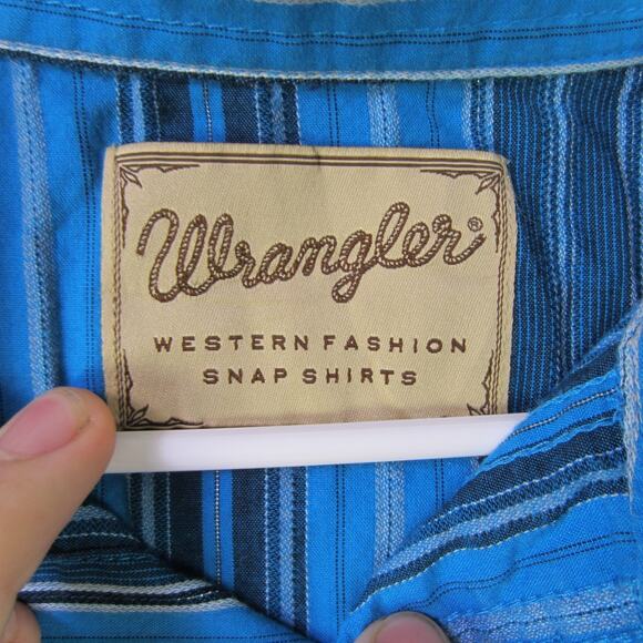 Vintage Wrangler Shirt Mens Large Blue Striped Western Snap Pearl Pockets 70s - Picture 2 of 8